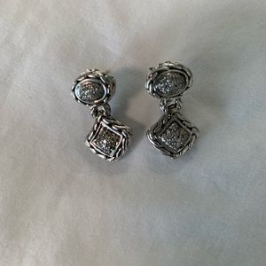 HARDY or YURMAN silver and pave diamond pierced earrings.